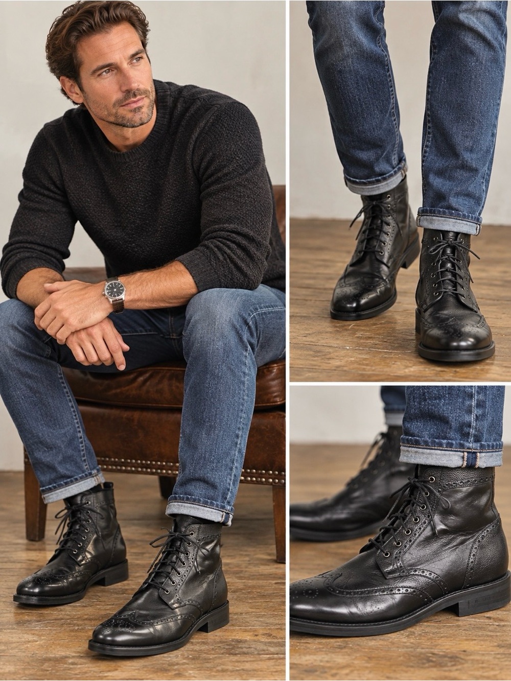 Thursday Boot Co Men’s Wingtip Black Leather Boots Quiet Luxury Polished